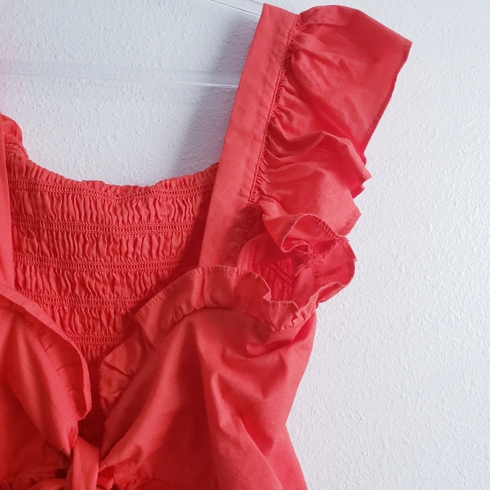 Meraki Ruched Ruffle Cap Sleeve Back Tie Blouse - Picture 6 of 8